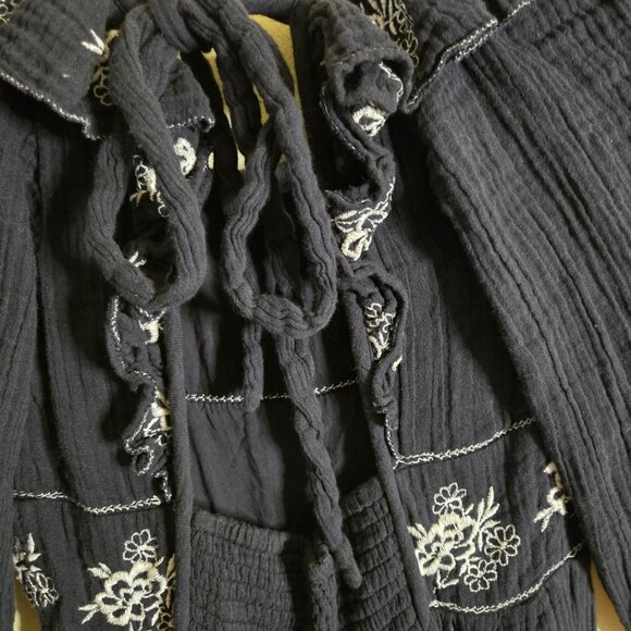 Free People Lovers Lane Maxi Dress Black Embroidered Peasant Size S - Picture 9 of 12